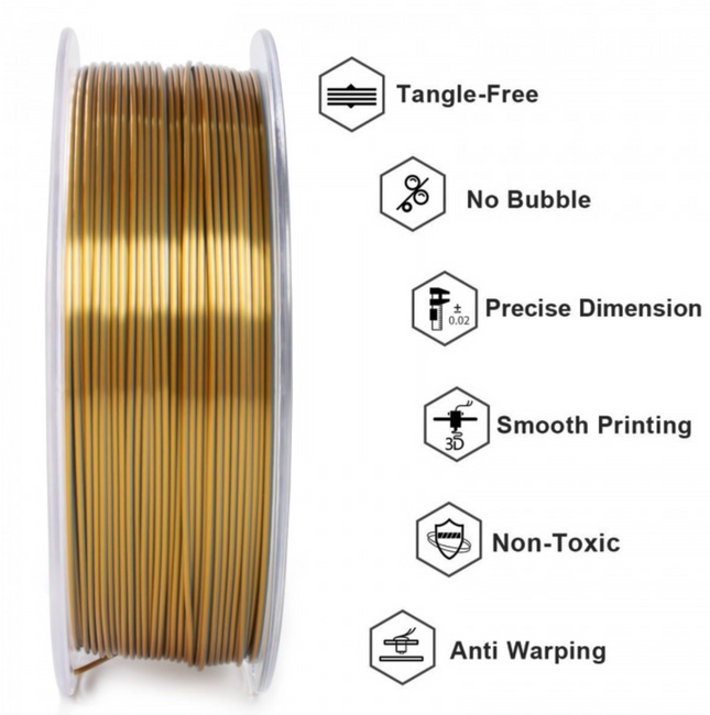 Filament Geeetech PLA Silk Dual Gold Silver Złoto-srebrny 1,75mm 1kg