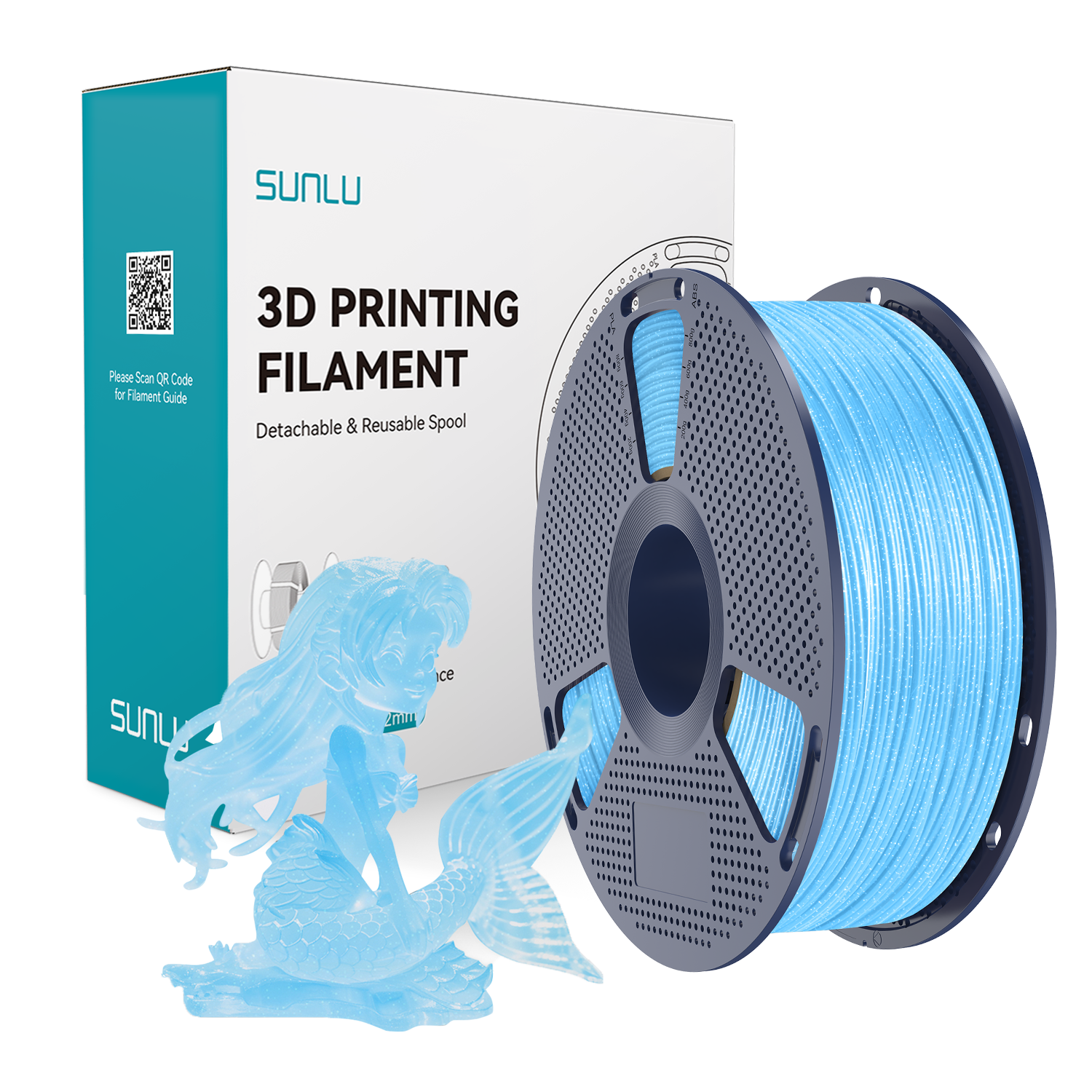 Filament SUNLU PLA Twinkling Blue Niebieski Brokatowy Błyszczący 1kg 1,75mm