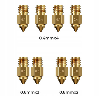 Creality Ender-5 Max mosiężny zestaw dysz 8 szt. 0.4/0.6/0.8 mm