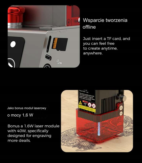 NOWOŚĆ 2024 POTĘŻNY LASER CREALITY FALCON 2 PRO 40W + LASER 1.6W 23% PL