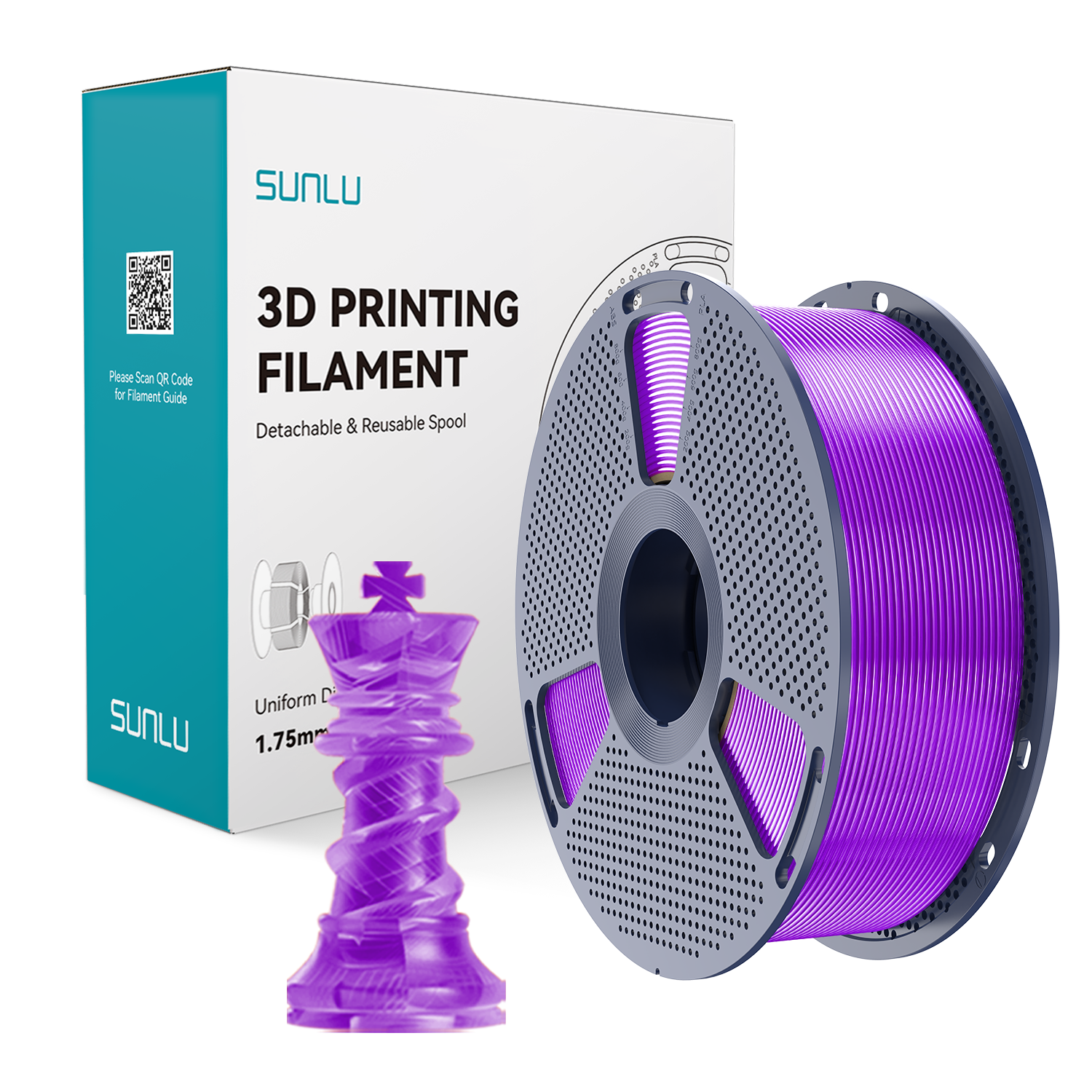 Filament SUNLU PETG Transparent Purple Fioletowy Transparentny 1kg 1,75mm