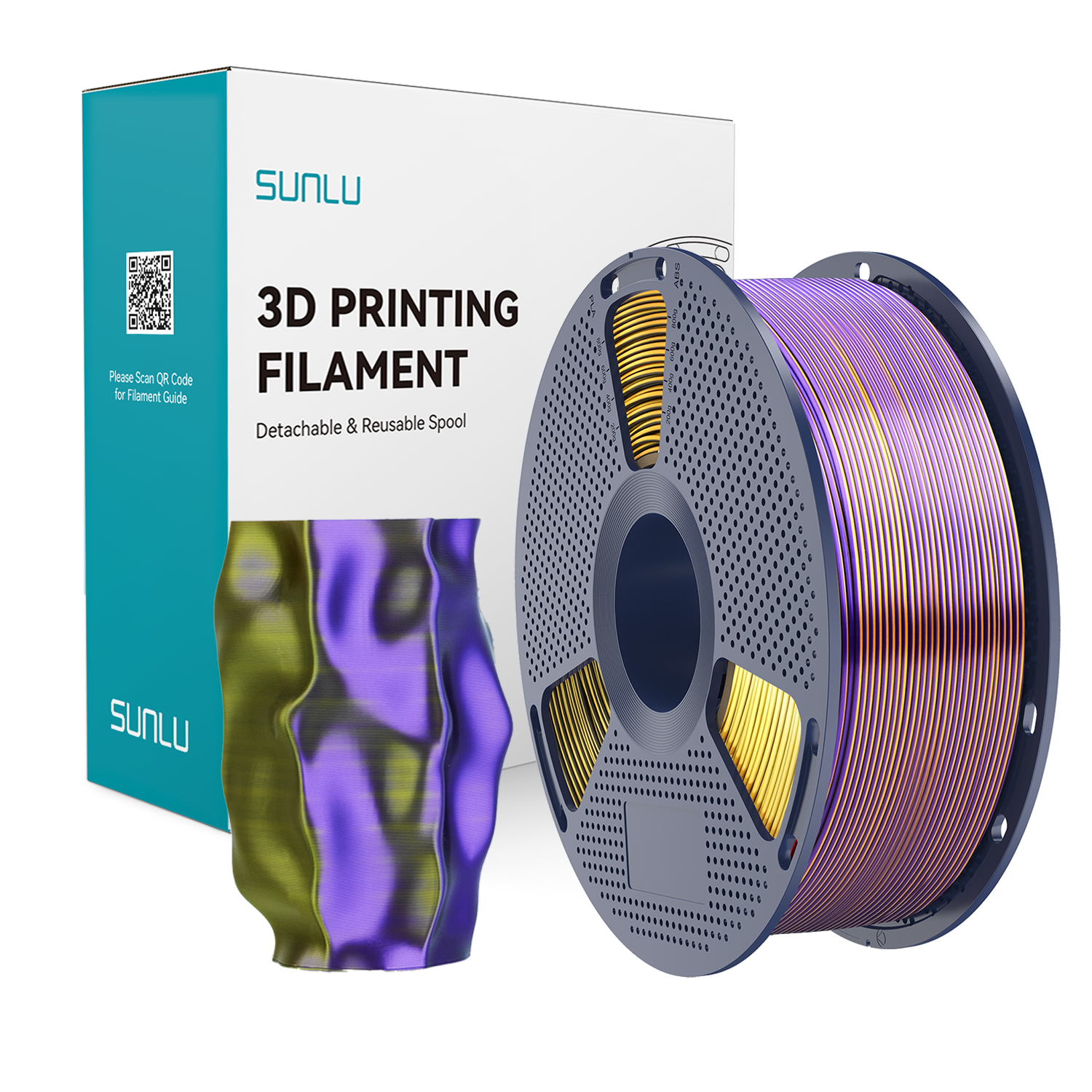 Filament SUNLU Silk PLA+ Tri-color Black Gold Purple Trójbarwny 1kg 1,75mm