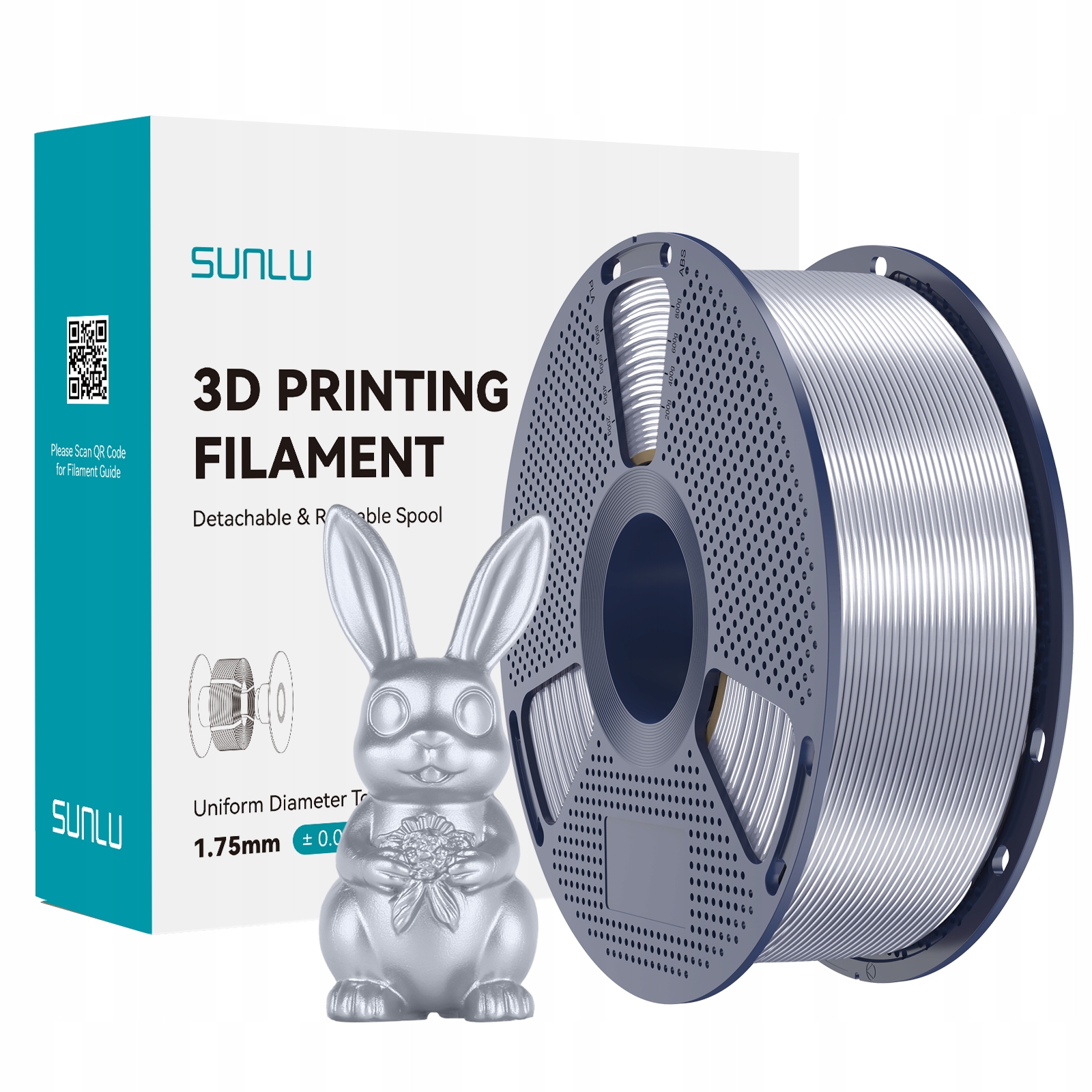 Filament SUNLU Silk PLA+ Silver Srebrny 1kg 1,75mm