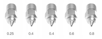 Dysze Creality MK-HF miedziane chromowane 5 szt. 1.75 mm M6 (0.25/0.4/0.6/0.8)