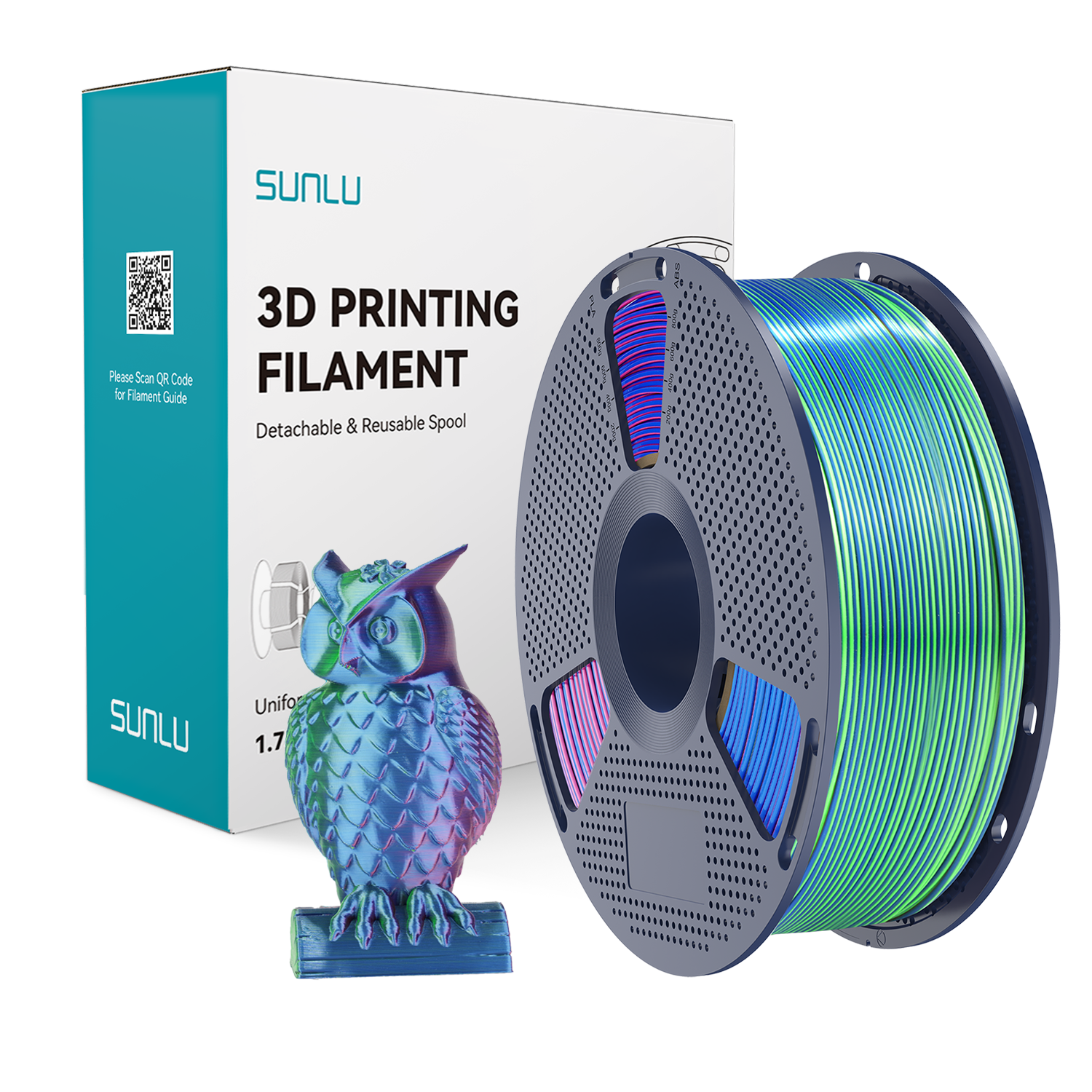 Filament SUNLU Silk PLA+ Tri-color Blue Green Purple Trójbarwny 1kg 1,75mm
