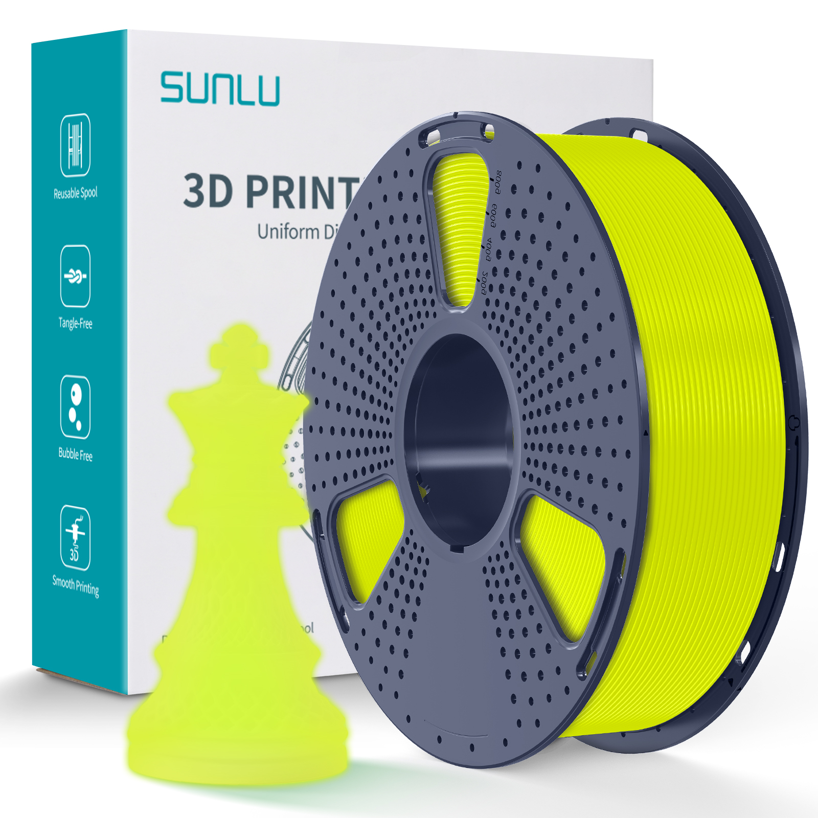 Filament SUNLU PLA Glow In The Dark Yellow Żółty Świecący W Ciemności 1kg 1,75mm