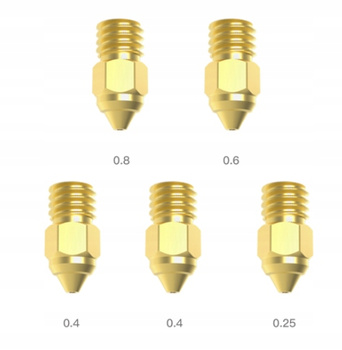 Dysze mosiężne Creality M6 1,75 mm – zestaw 5 szt. (0.25/0.4/0.6/0.8 mm)
