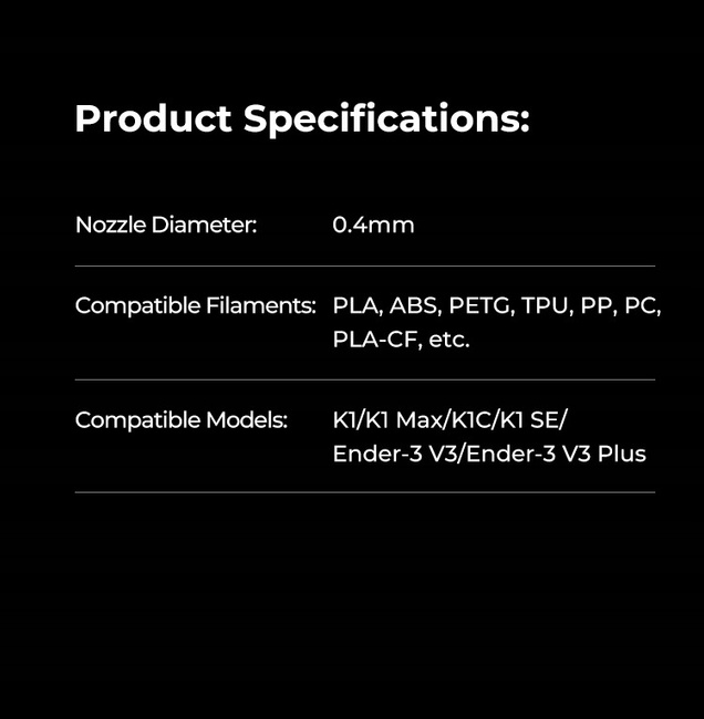Dysza Creality E3D High Flow Unicorn 0,4 mm mosiężna – do K1/K1C/K1 SE/K1 Max/Ender-3 V3/V3 Plus