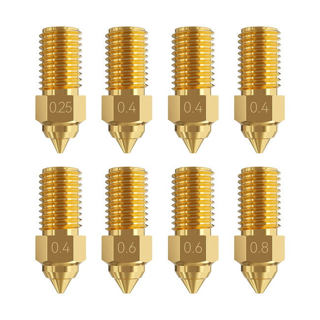Zestaw dysz Creality High-Speed M6 8 szt. 0.25/0.4/0.6/0.8 – mosiądz, do Ender-3 V3 SE/Ender-5 S1/Ender-7