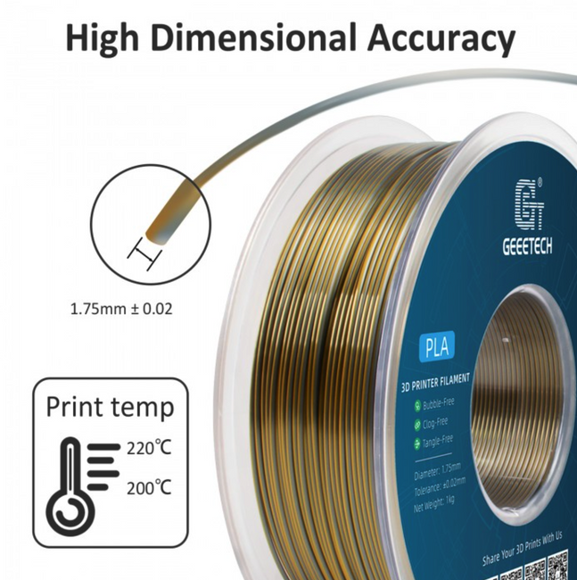 Filament Geeetech PLA Silk Dual Gold Silver Złoto-srebrny 1,75mm 1kg