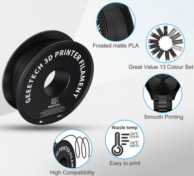 FILAMENT GEEETECH PLA MATTE BLACK CZARNY MAT  1,75mm 1KG