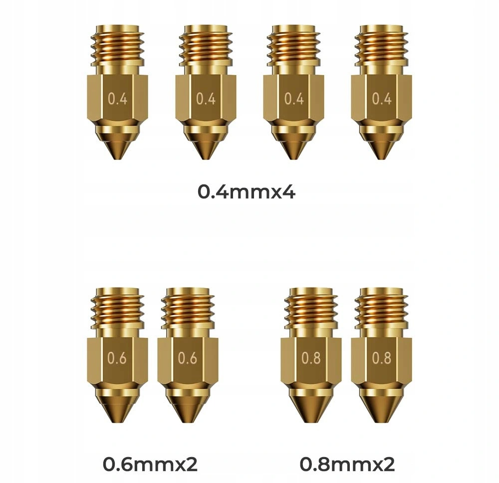 Creality Ender-5 Max mosiężny zestaw dysz 8 szt. 0.4/0.6/0.8 mm