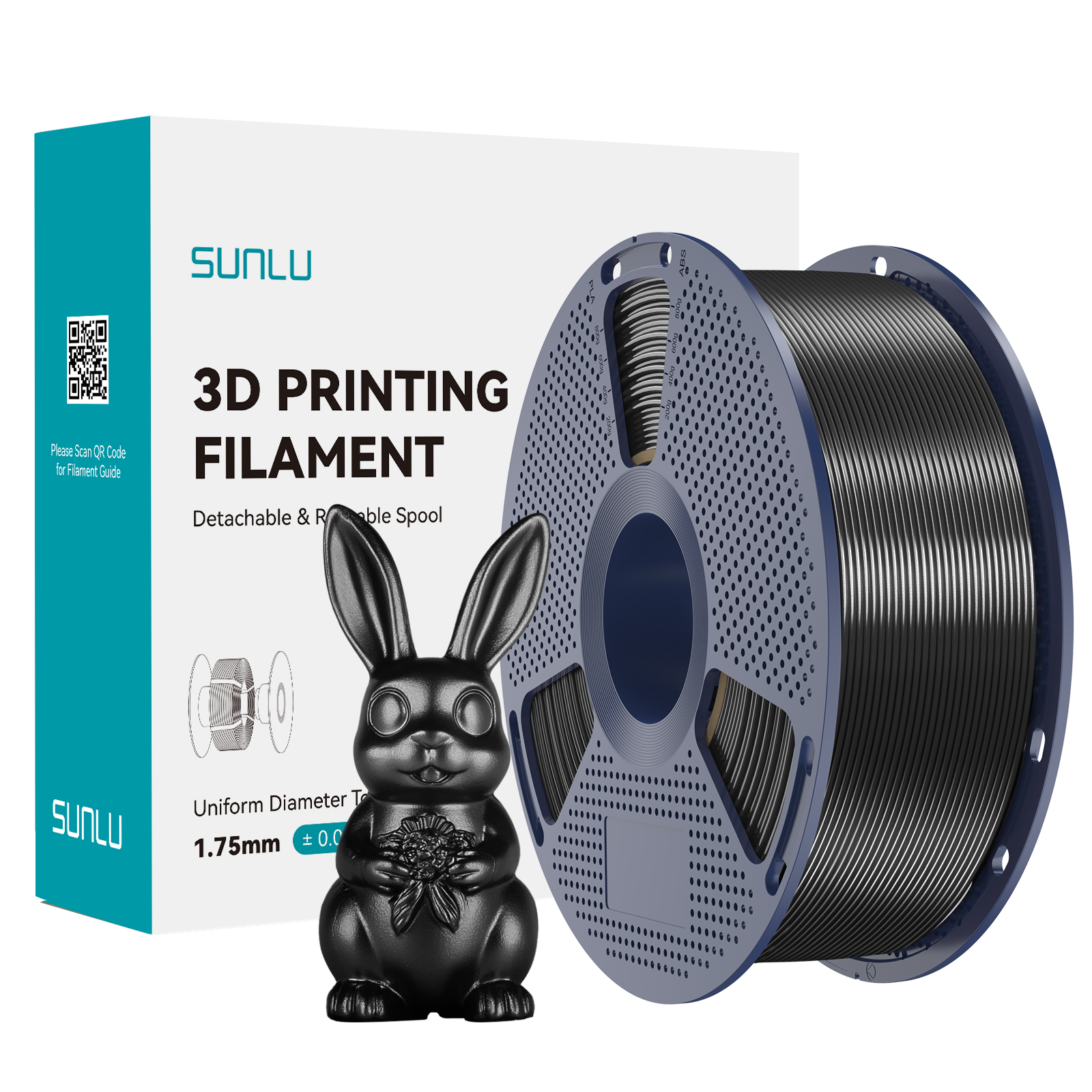 Filament SUNLU Silk PLA+ Black Czarny 1kg 1,75mm