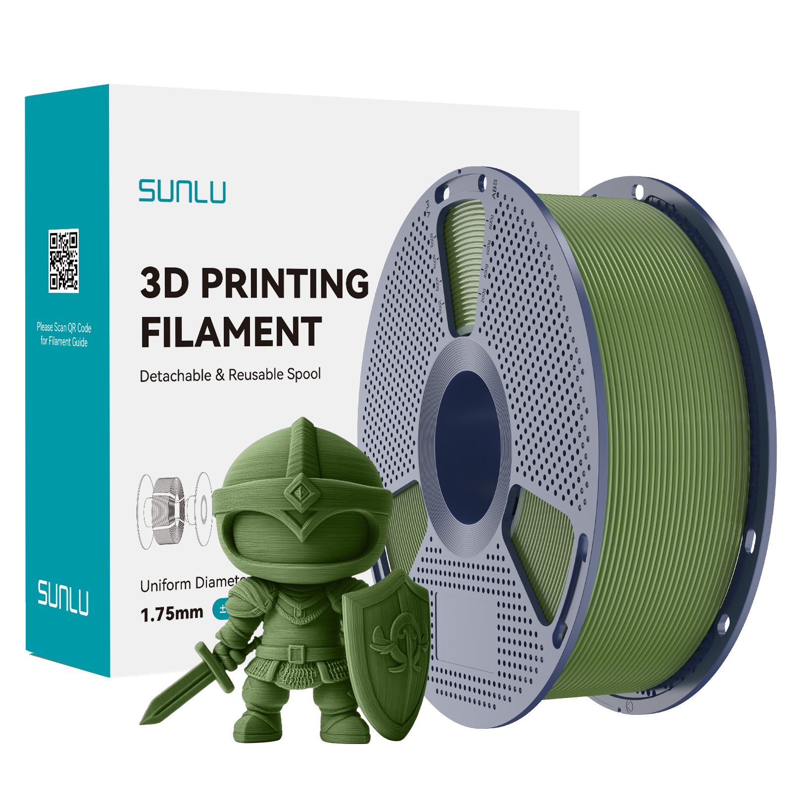 Filament SUNLU PLA+ Olive Green Zielony Oliwkowy 1kg 1,75mm