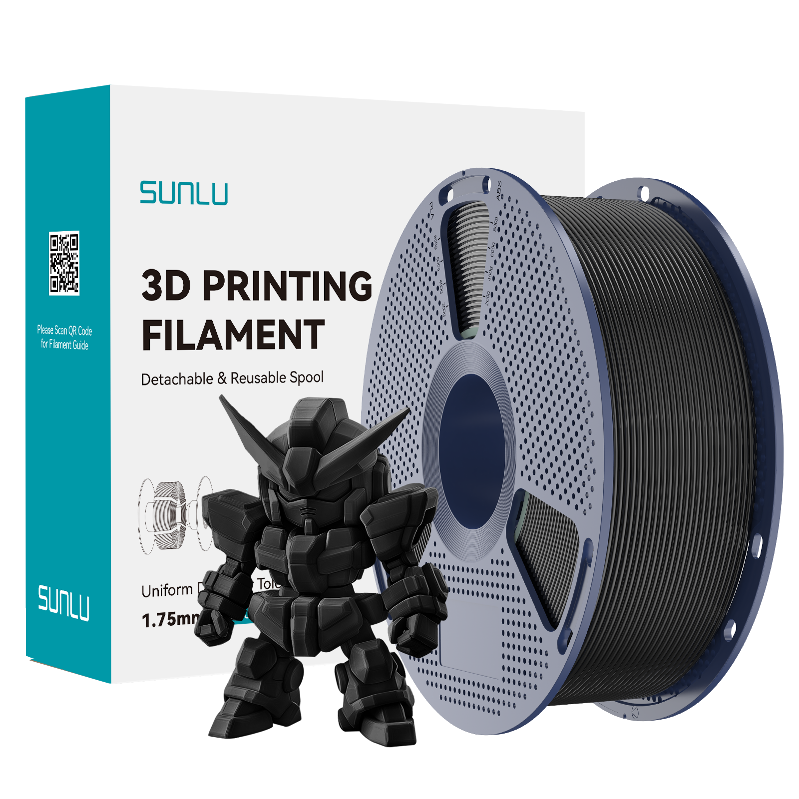 Filament SUNLU Pla+2.0 Black Czarny 1kg 1,75mm
