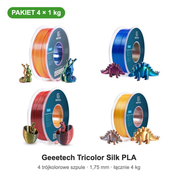 Geeetech Tricolor Silk PLA — 4 trójkolorowe szpule, pakiet 4 × 1 kg, 1,75 mm
