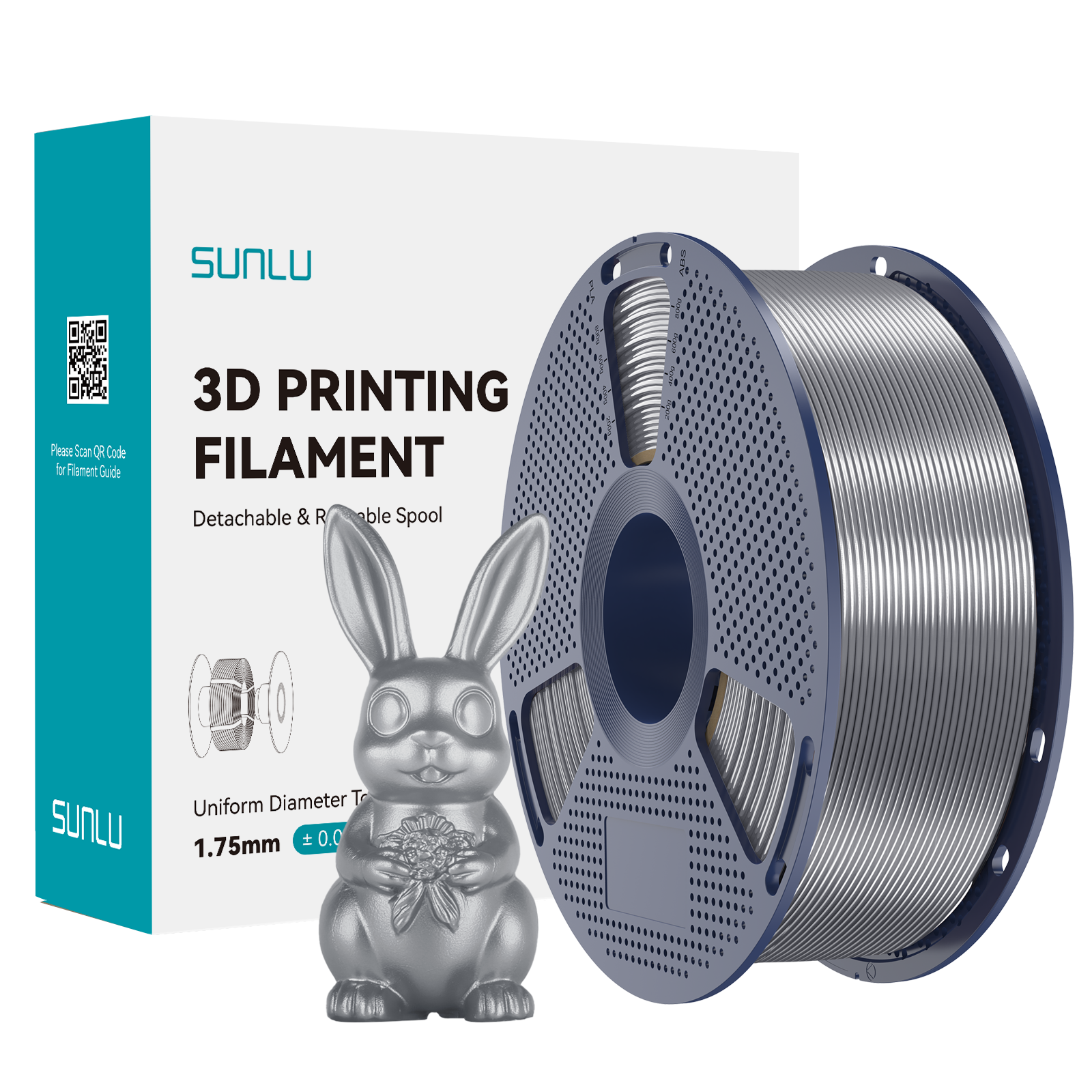 Filament SUNLU Silk PLA+ Grey Szary 1kg 1,75mm