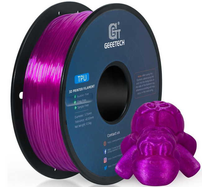 Filament Geeetech TPU Purple Transparentny Fioletowy 1,75mm 1kg