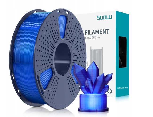 FILAMENT SUNLU TRANSPARENT BLUE TRANSPARENTNY NIEBIESKI PETG 1,75mm 1kg