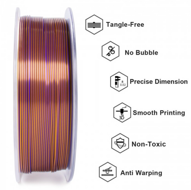 FILAMENT GEEETECH PLA SILK DUAL GOLD PURPLE ZŁOTO-FIOLETOWY 1,75mm 1KG