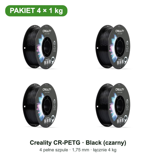 Creality CR-PETG Black — pakiet 4 × 1 kg, 1,75 mm