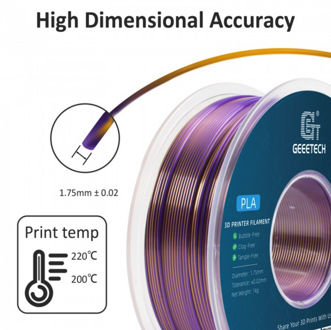 FILAMENT GEEETECH PLA SILK DUAL GOLD PURPLE ZŁOTO-FIOLETOWY 1,75mm 1KG