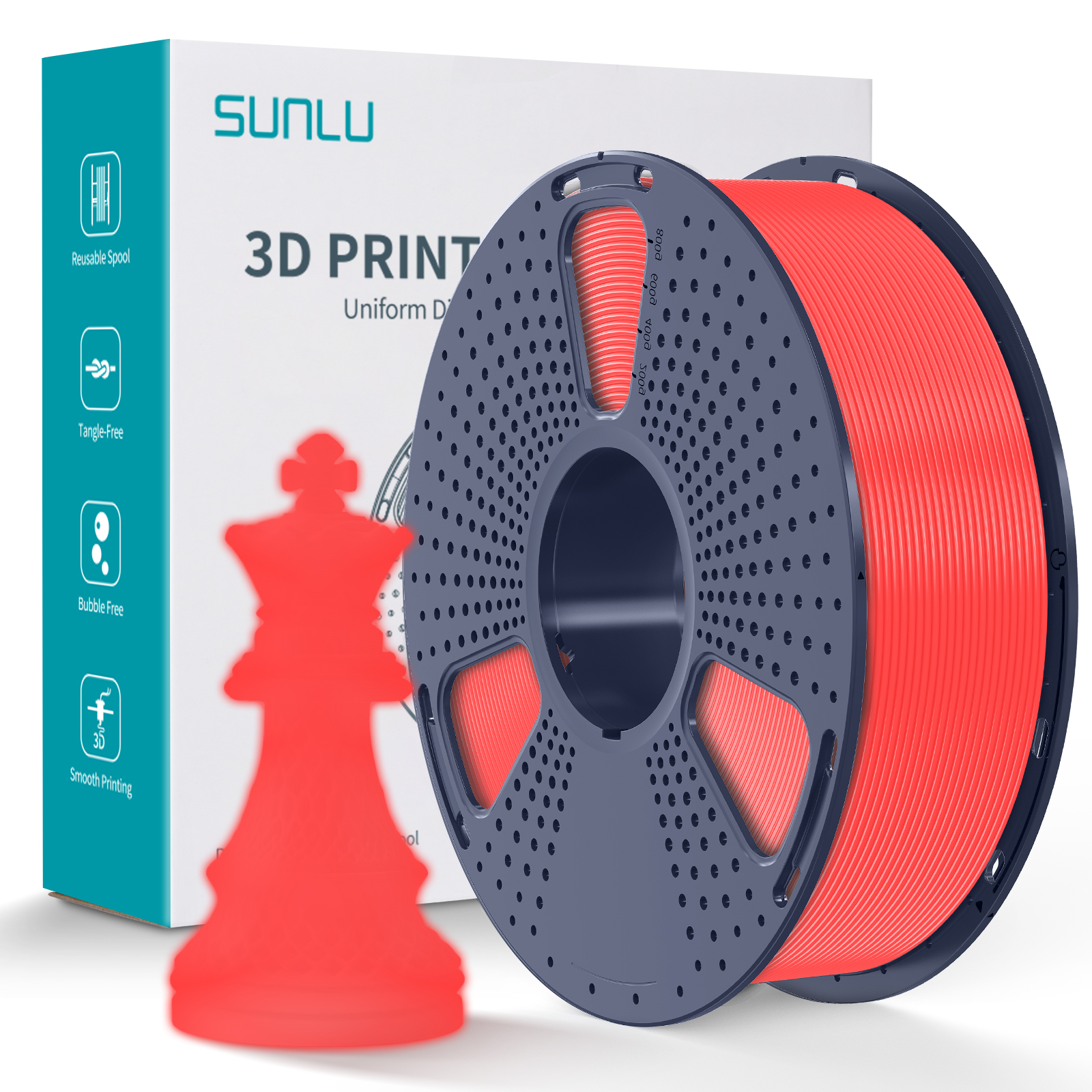 Filament SUNLU PLA Glow In The Dark Red Czerwony 1kg 1,75mm