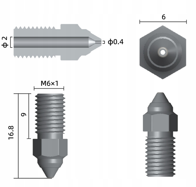 Dysza Spider Hotend 0,4/0,6 mm MK-HF 1.75 mm (zestaw 2 szt.)