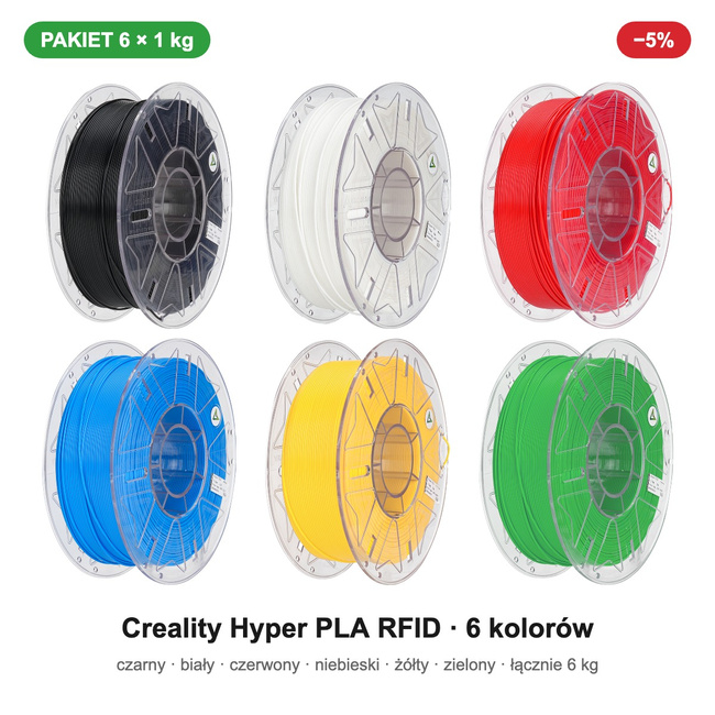 Creality Hyper PLA RFID — 6 kolorów, pakiet 6 × 1 kg, 1,75 mm