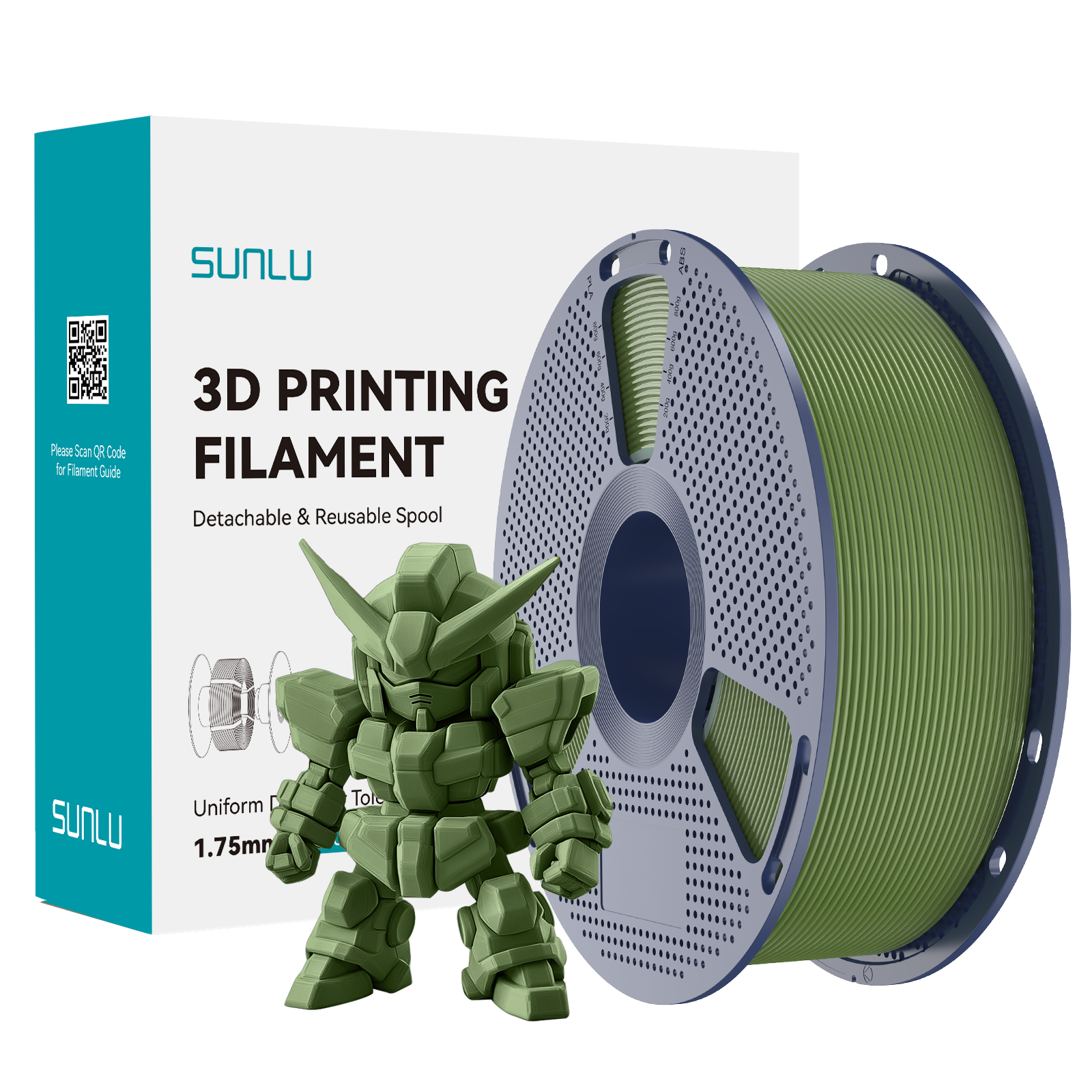 Filament SUNLU Pla+2.0 Olive Green Zielony Oliwkowy 1kg 1,75mm