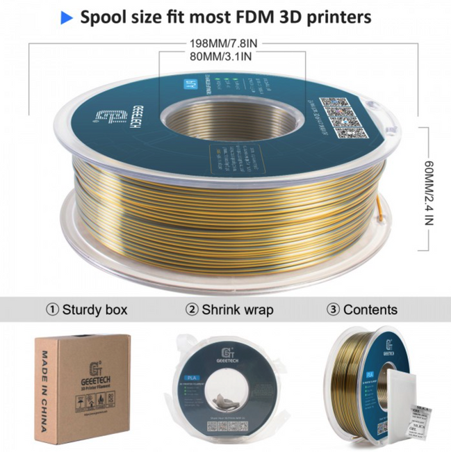 Filament Geeetech PLA Silk Dual Gold Silver Złoto-srebrny 1,75mm 1kg