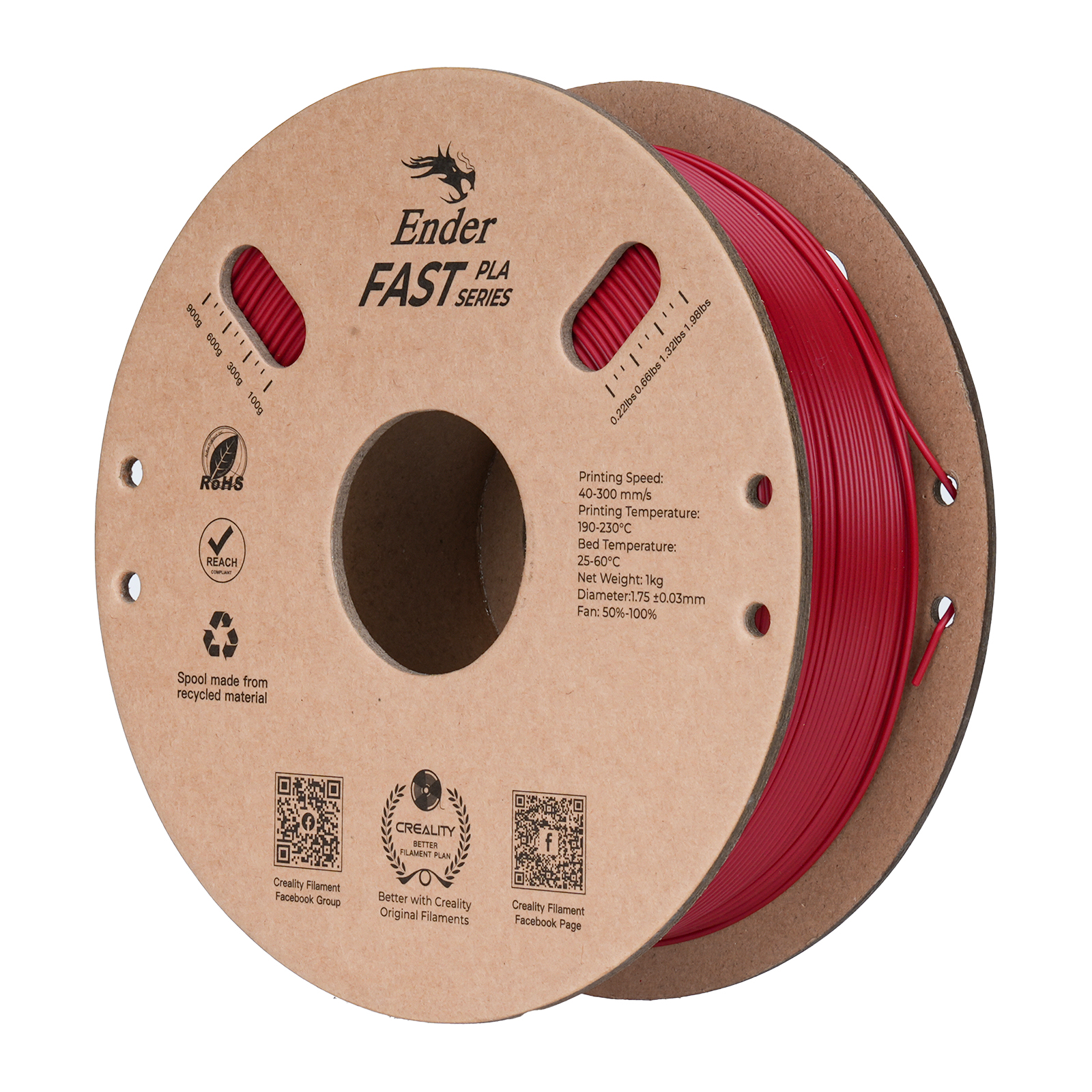 Filament Creality Ender Fast PLA Fire Red Czerwony 1kg 1,75mm