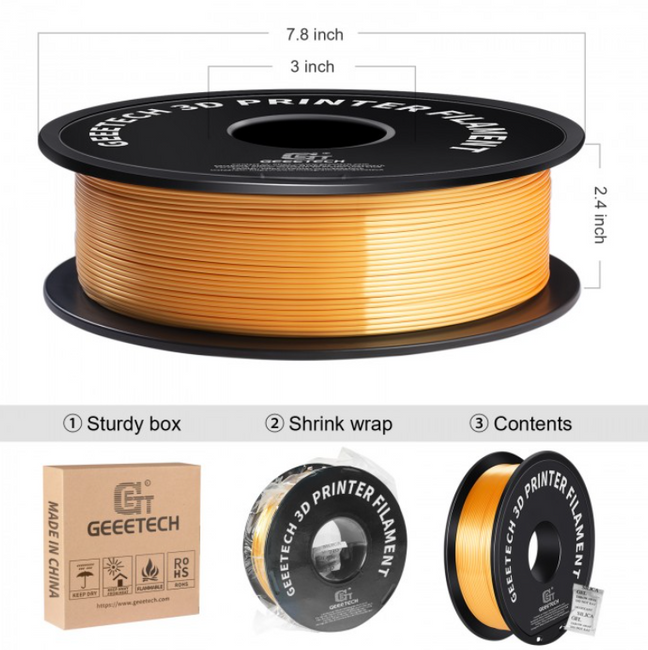 FILAMENT GEEETECH PLA SILK GOLD ZŁOTY 1,75mm 1KG