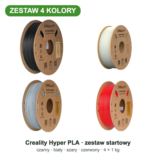 Zestaw startowy Creality Hyper PLA — 4 kolory × 1 kg, 1,75 mm