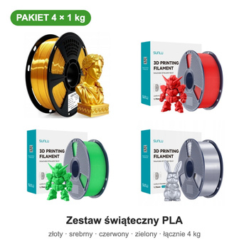 Zestaw świąteczny PLA: złoty, srebrny, czerwony, zielony — pakiet 4 × 1 kg, 1,75 mm