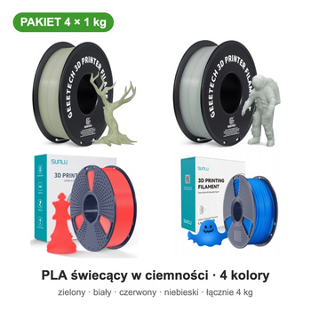 PLA świecący w ciemności (Glow) — 4 kolory, pakiet 4 × 1 kg, 1,75 mm